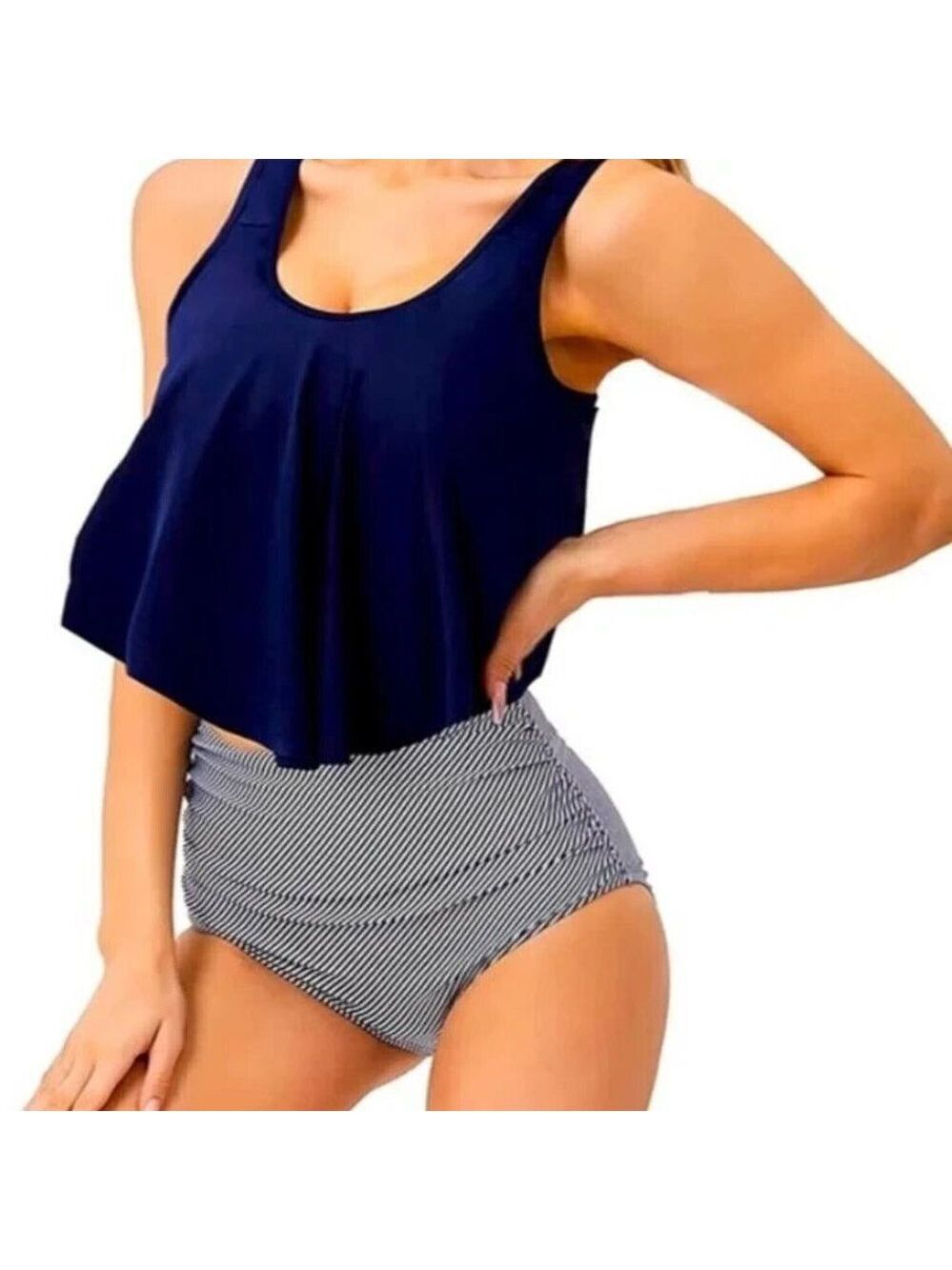 Summer Mae Women's Swimsuit Flounce Top High Waisted Bottom Large